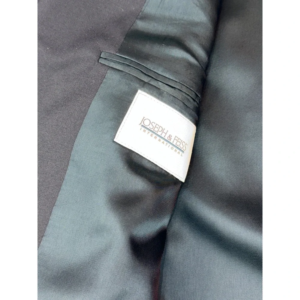Joseph & Feiss Mens‎ 46L Navy Blue Worsted Wool Blazer Gold Buttons (1 Missing)